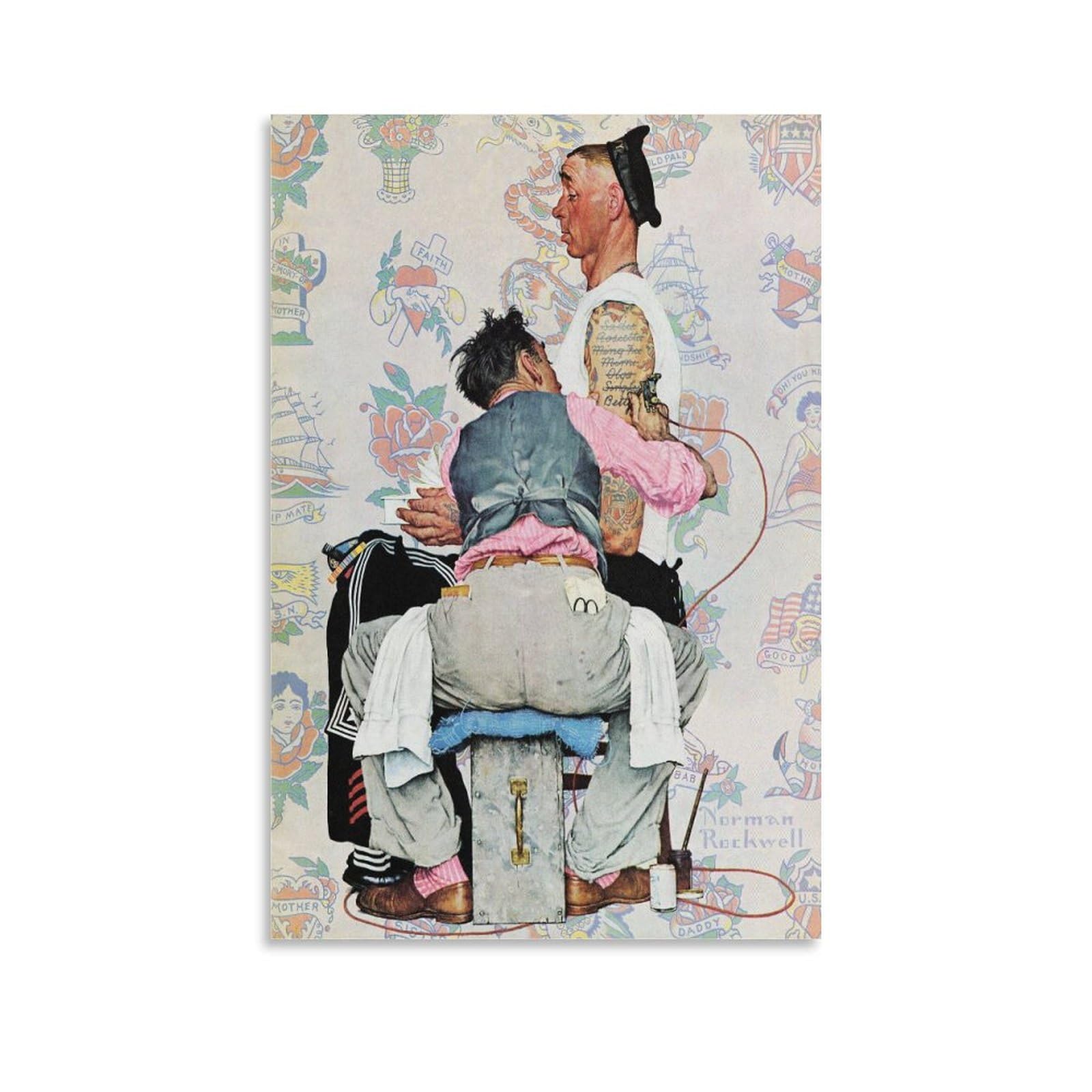 LZTEN Tattoo Artist by Norman Posters Rockwell Prints Posters Canvas Wall Art Oil Paintings Deco Unframed 12x18inch