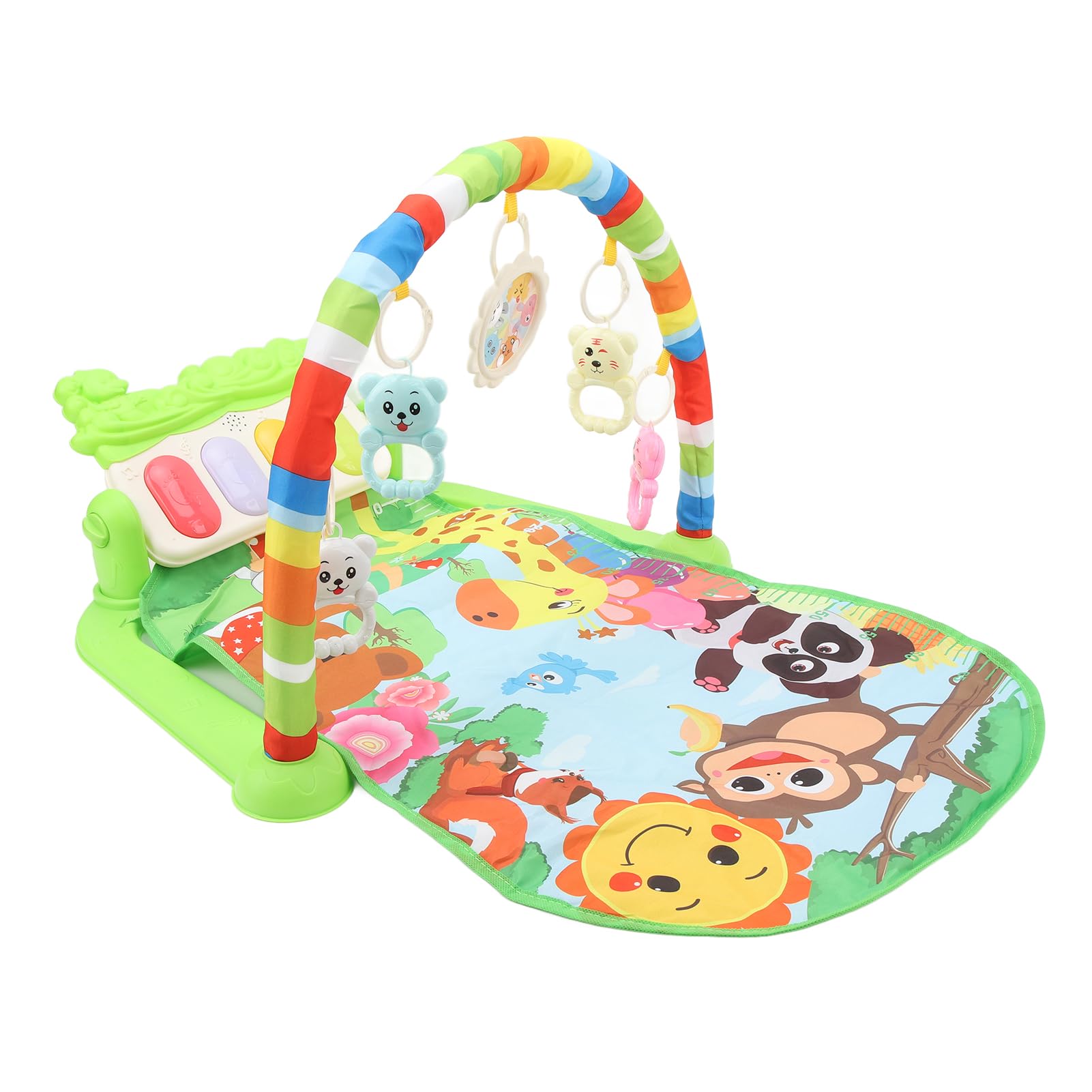 Baby-Fitness-Spielmatte, Musik-Kick-Klavier, 5 Hängende Spielzeuge, Verstellbares Pedal für die Spielzeit von Kleinkindern, Ideal für Neugeborene und Kleinkinder