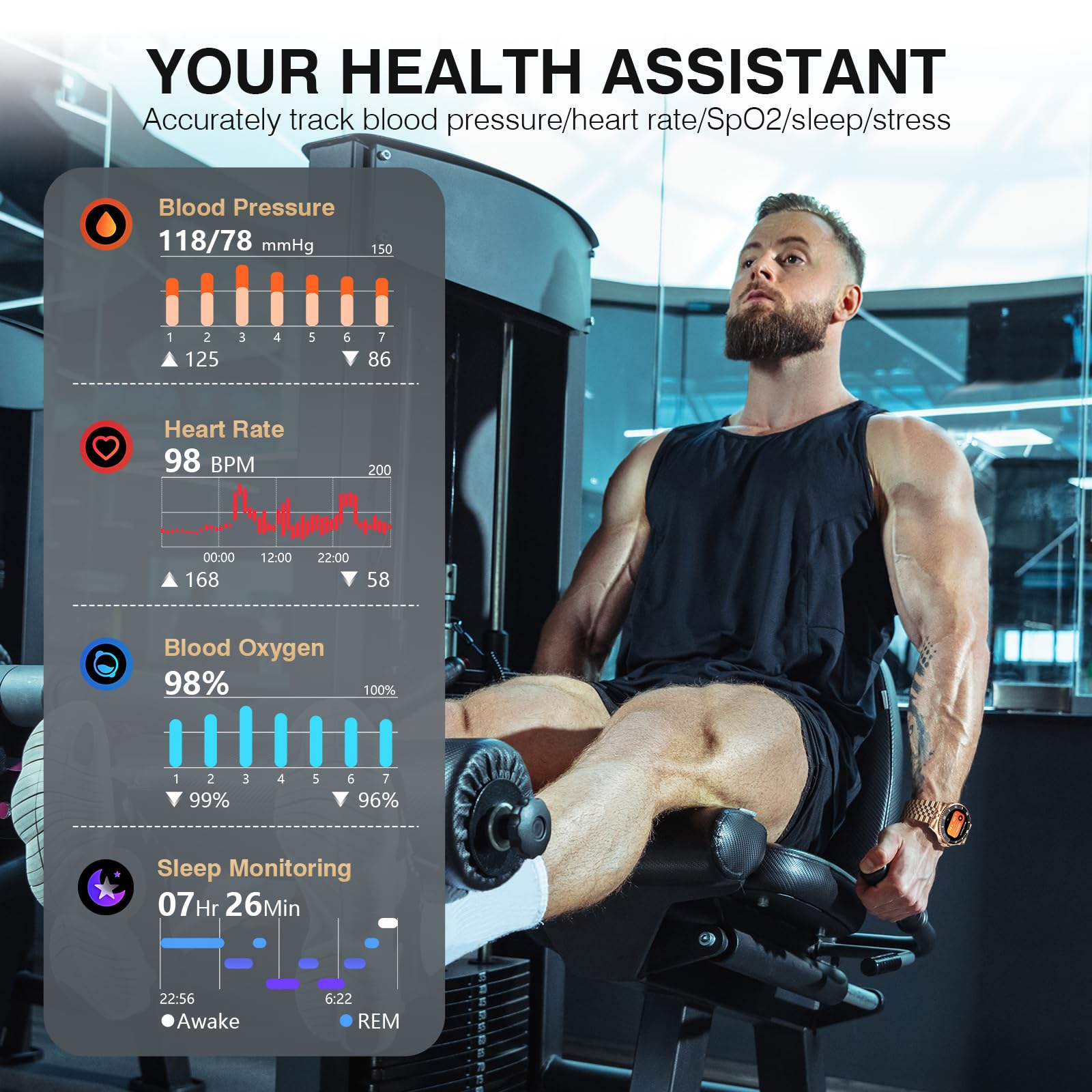 2025 AI Smartwatch Herren Rund, 1.19" Smart Watch mit Anrufe tätigen/Empfangen, 107 Sportmodi Fitnessuhr mit Herzfrequenz/Schrittzähler/Schlafmonitor, Wasserdicht Sportuhr für Android iOS, Gold
