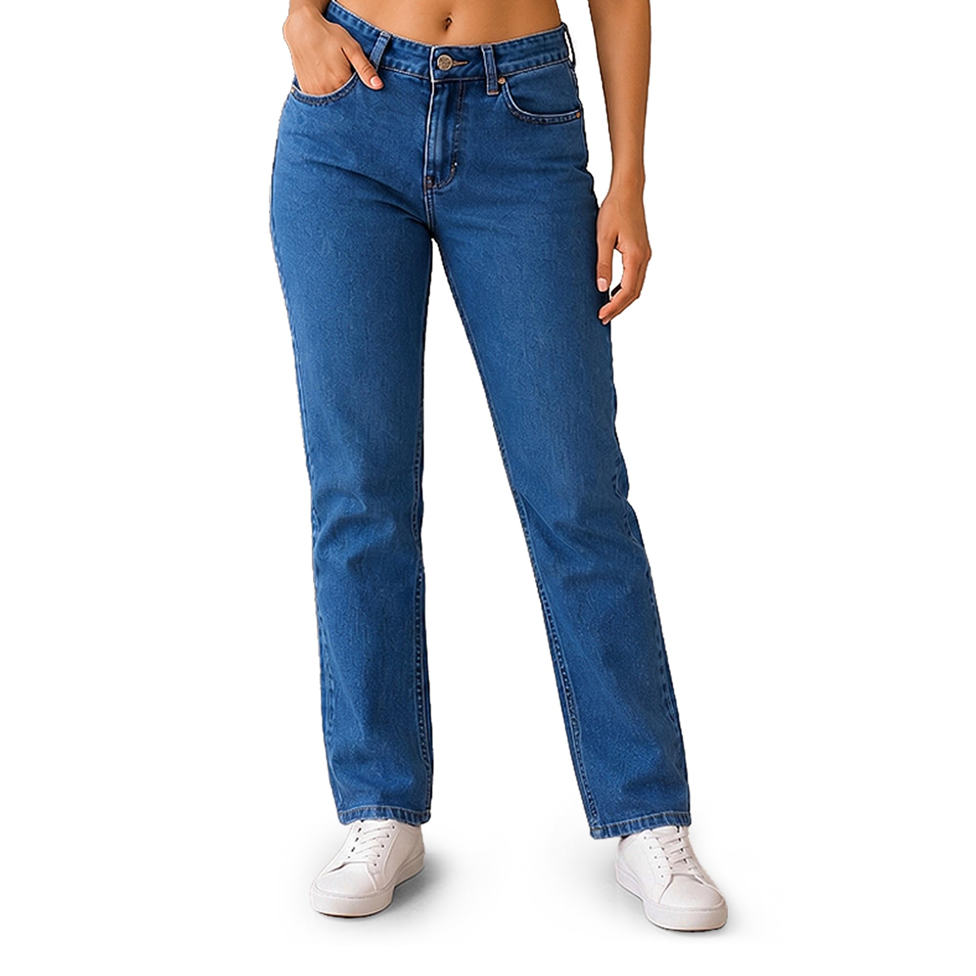denimire VelvetRush Womens Straight Fit Jeans High Waist Stretch Denim Pants with Soft Luxurious Velvet Feel Trendy Flared Fit for Girls Women Casual Wear Indigo Blue-picture-17