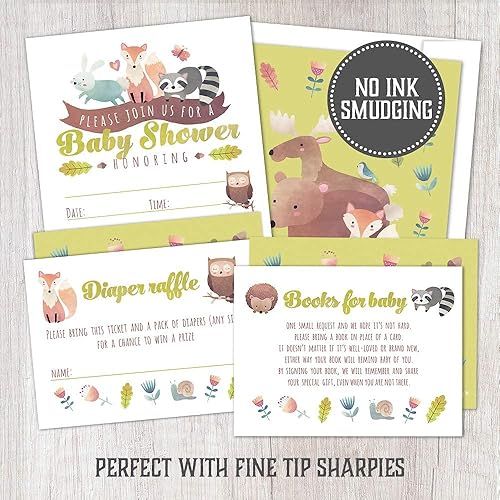 Miniatura 5 de Un juego de 25 invitaciones para baby shower, boletos para sorteo de pañales y tarjetas de solicitud de libro de baby shower con sobres.