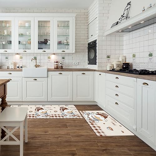 Miniatura 2 de Kitchen Mats Coffee Time 2 PCS Anti-Skid Soft Kitchen Rugs Memory Foam Water Absorbent Washable Floor Mat Anti-Wear Comfort Rug for Sink Laundry