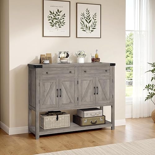 Miniatura 4 de HOSTACK Mesa consola de buffet de granja para entrada, aparador de buffet de 47 pulgadas de ancho con 2 cajones, armario de café de madera con