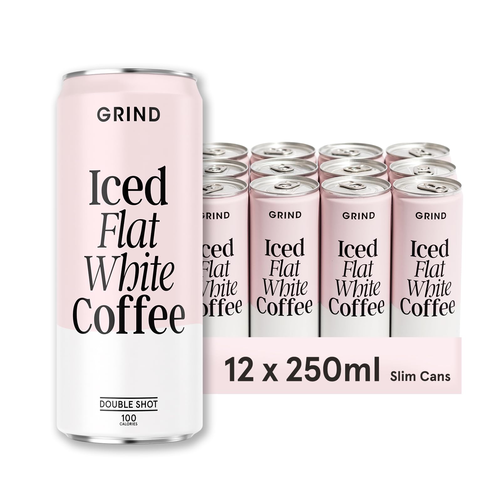 Grind Iced Coffee Flat White Ready-To-Drink Cold Brew Coffee, 12 x 250ml, Refreshing Medium Roast With A Double Shot of Espresso, The Perfect Caffeine Boost