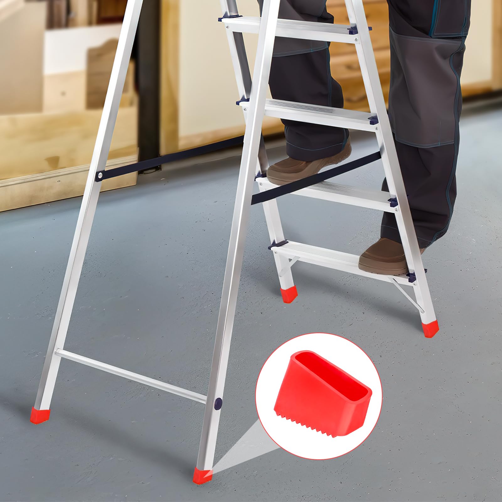 Uniwersalne gumowe nóżki do drabin, 50 x 20 mm, 4 sztuki, zapasowe nakładki na drabinki, antypoślizgowe nóżki drabiny, stopki, nakładki ochronne do drabiny
