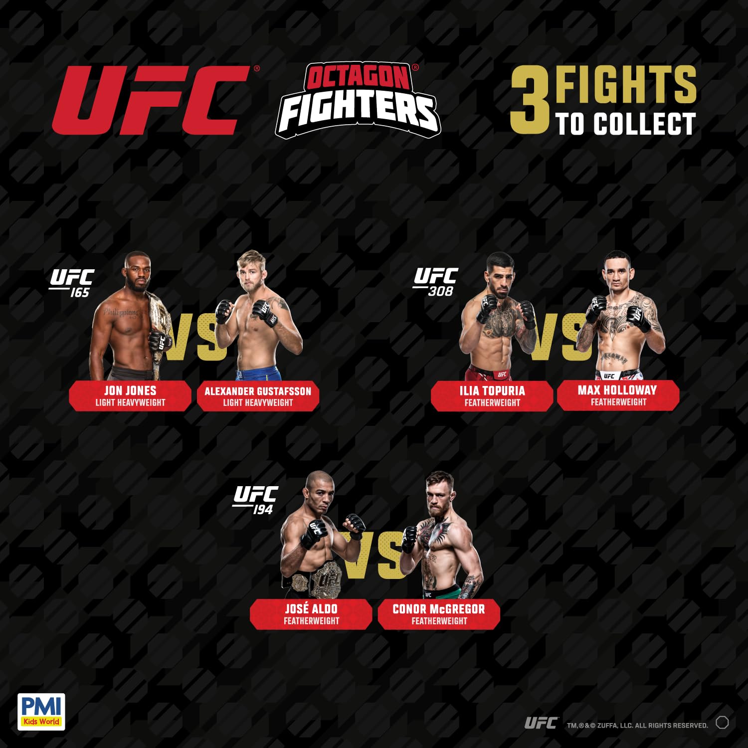 P.M.I. UFC - Action figure articolate da 11,4 cm, confezione da 2 pezzi misteriosi, include 2 combattenti, accessori e cintura da campionato, collezione ufficiale UFC di PMI, casuale 1 su 3
