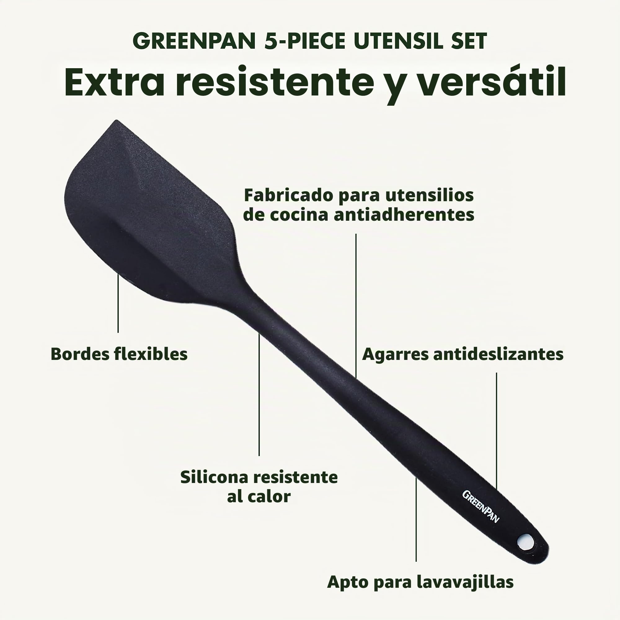GreenPan Cooking Tools - Juego de utensilios de cocina (5 piezas), color negro