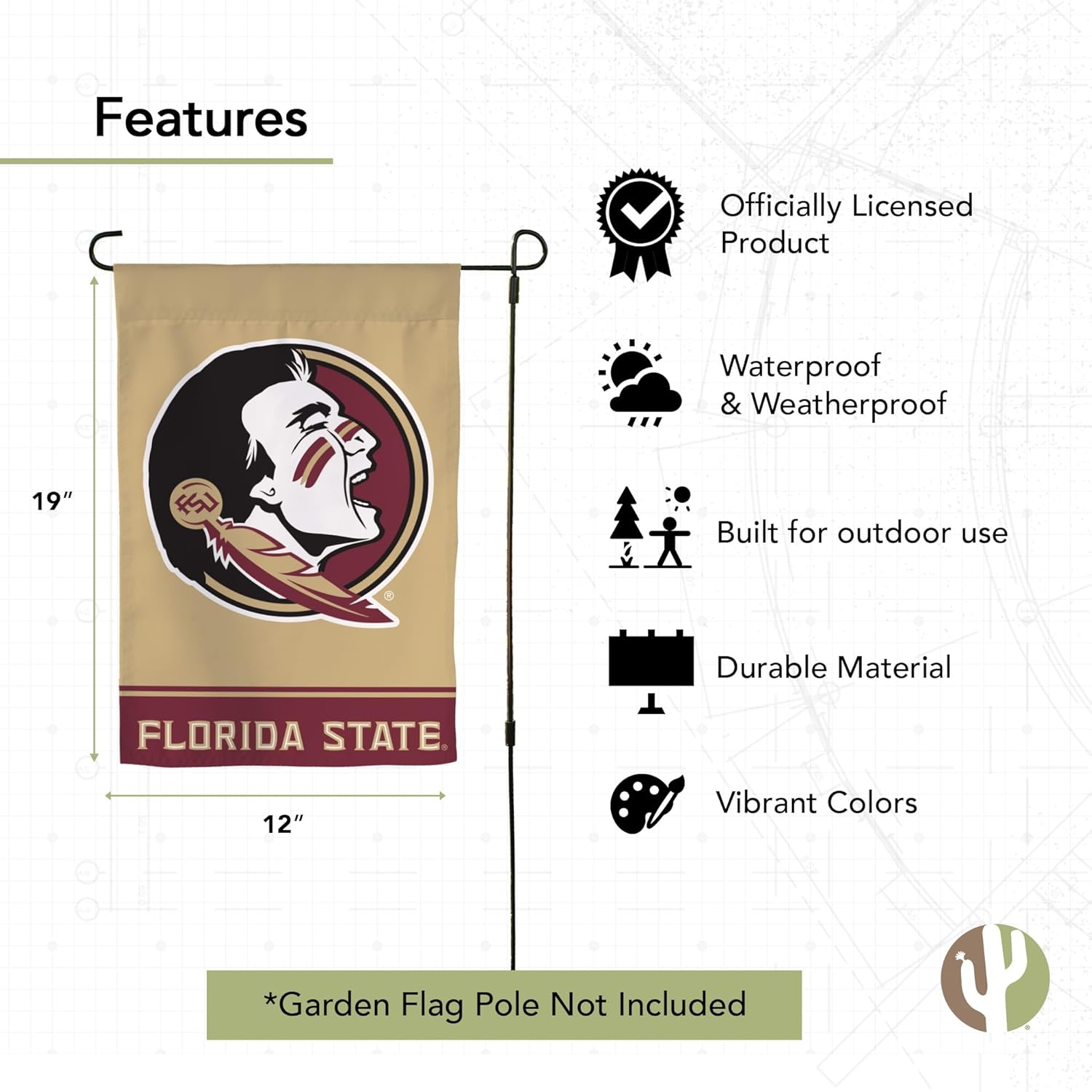 Desert Cactus Florida State University FSU Garden Flag – 19 x 12 inch Florida State Seminoles Banner, For Outdoor Display and Events (Design B) - Image 4