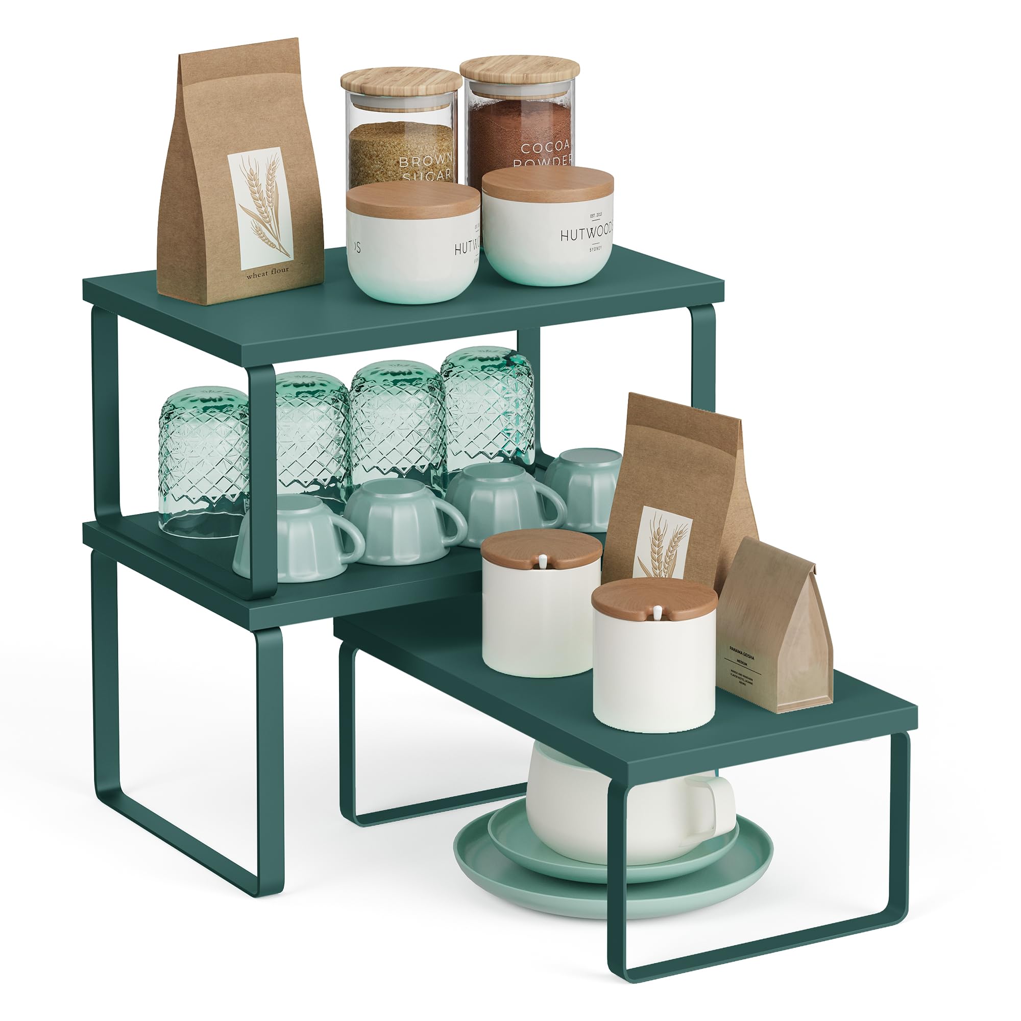 SONGMICS Kitchen Cupboard Organisers, Set of 3 Storage Shelves