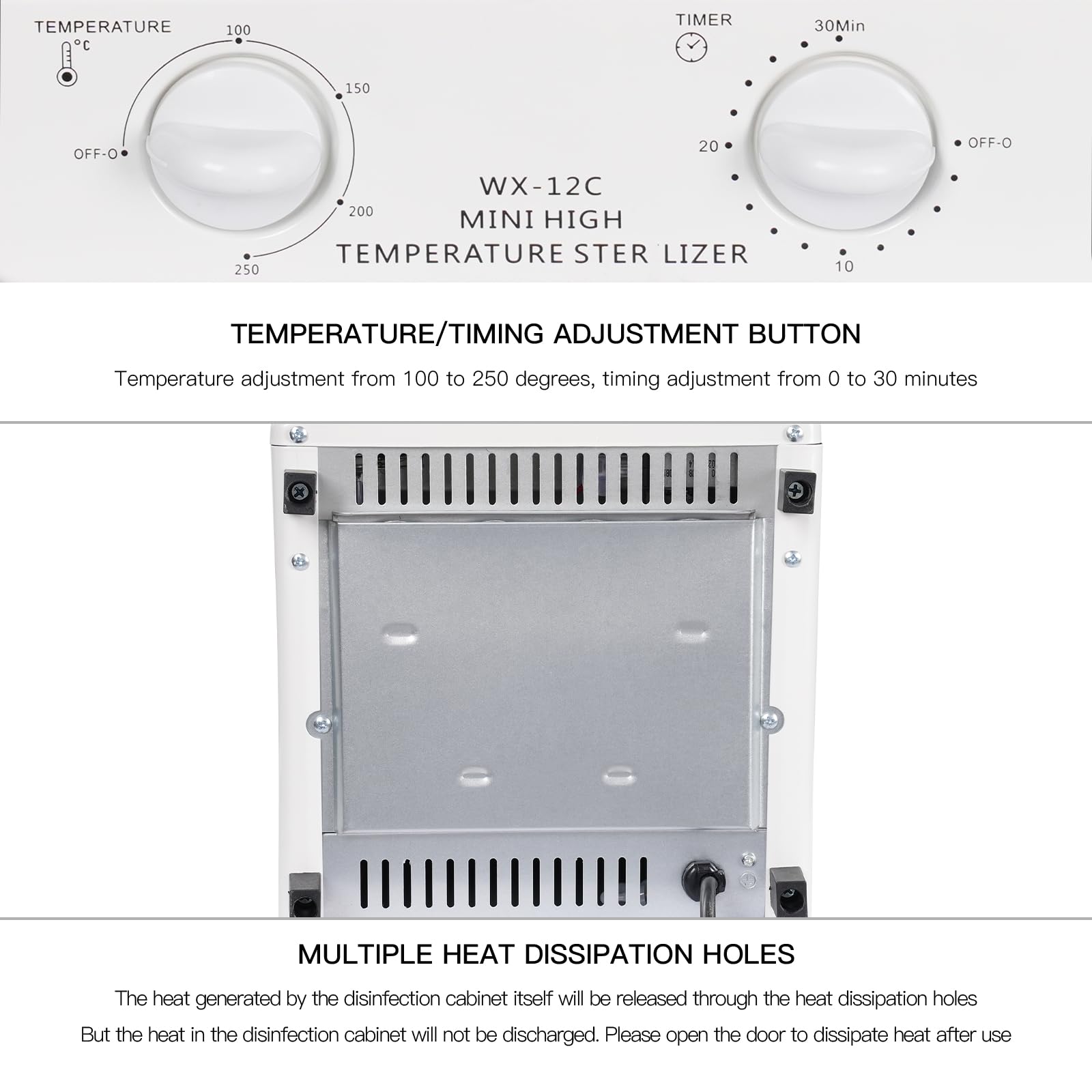 Sterylizator antywirusowy o wysokiej temperaturze, 12 l, sterylizator gorącego powietrza z 2 tacami i regulatorem czasu 0-30 min, do narzędzi do paznokci, przyborów metalowych, narzędzi do włosów