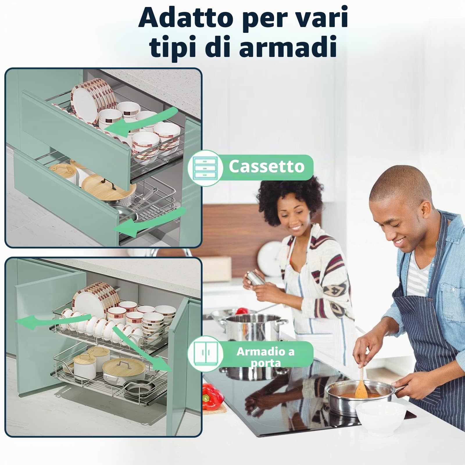 Daromigo 2x Cassetto Telescopico Cestello Estraibile 30cm per i Mobili da Cucina, con Guide Scorrevoli, Cassetti Telescopici Metallo Cromato, Cestelli da Cucina Estraibile