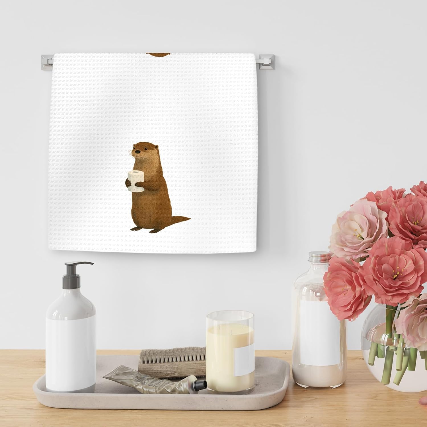 Sea Otter Bathroom Hand Towels, Otter Gifts for Women Kids HandTowels, Funny Coastal Animal Kids Decorative Hand Towel for Washroom Restroom, Cute Sea Otters Kids Bathroom Decor, 16x24In - Image 5