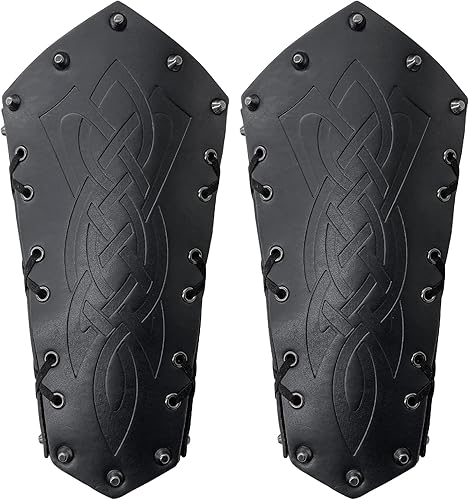 Miniatura 3 de HiiFeuer Brazaletes medievales en relieve, guanteletes de caballero de piel sintética retro, protectores de brazo renacentistas vintage