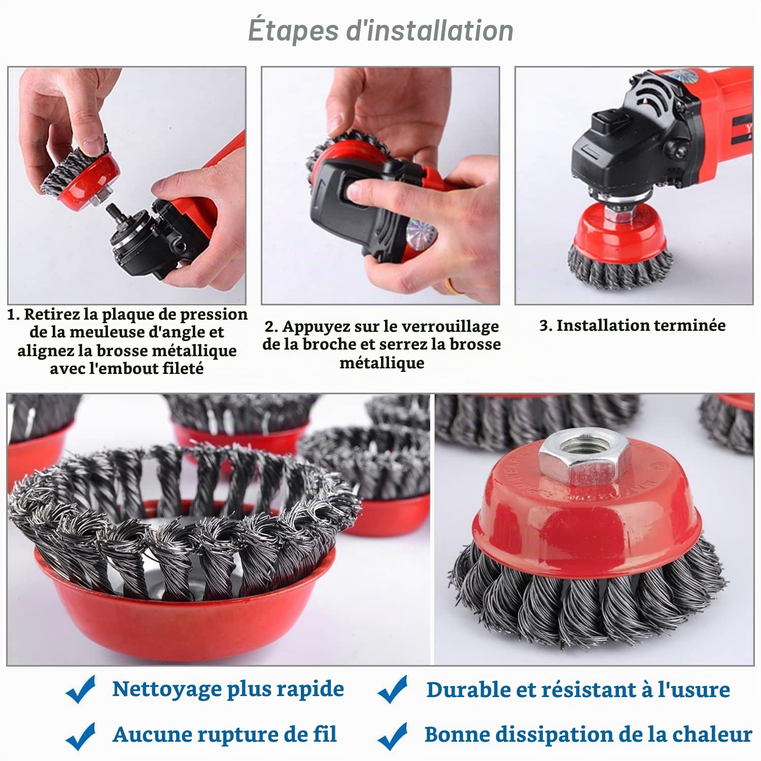 SQLJYU 6 Pièces Brosse Métallique pour Meuleuse D'angle et Brosse pour Perceuse 75 mm et 100 mm, Meuleuse Métallique avec Filetage M14, Dérouillage Polissage