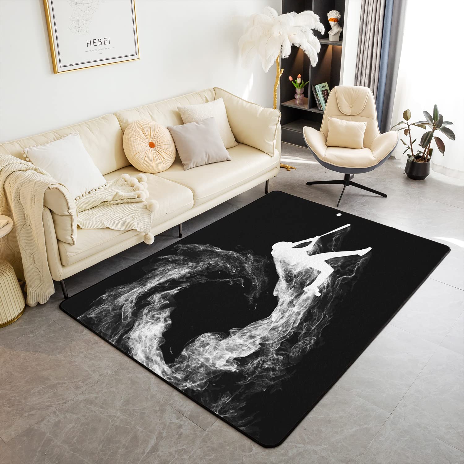 Homemissing Baseball Area Rug Sports Game Living Room Rugs for Living Room Bedroom Baseball Gaming Ball White Frog Black Indoor Floor Mat for Couch Chair 150 * 200cm โ image 1