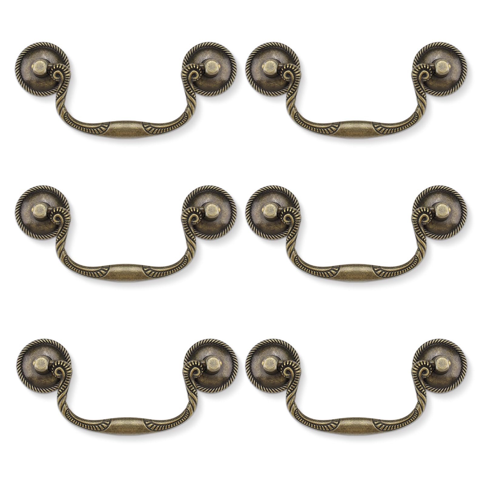 Yitexin 6 Pieces Antique Bronze Drop Bail Drawer Pulls with Screws, 3.93" C-C Drop Swing Drawer Handles, Zinc Alloy Vintage Dresser Handles for Cupboards Wardrobes Cabinets Closets Furniture (6Pcs)