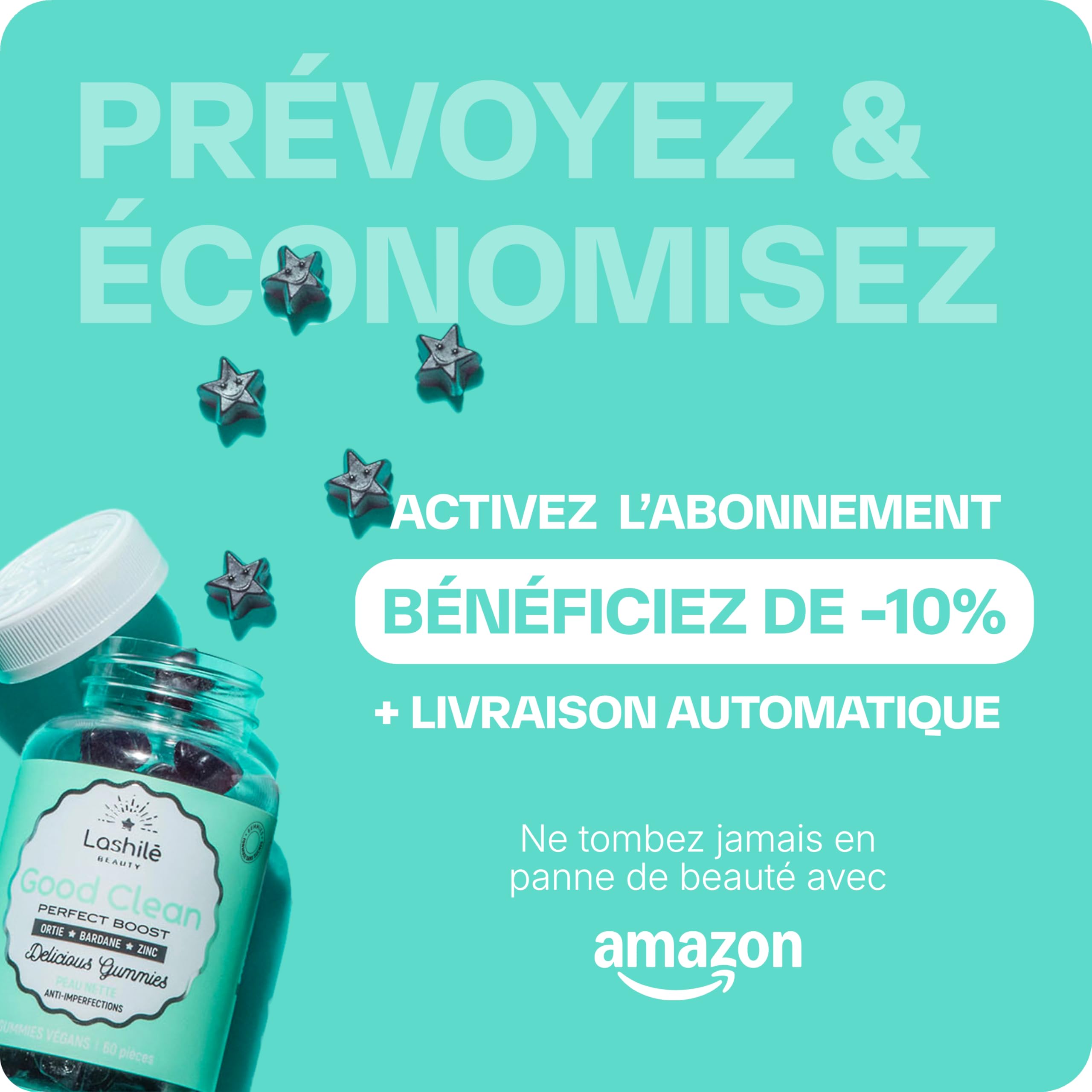 Lashilé Beauty - Gummies Peau - Peau Nette & Anti-Imperfections - Régule le Sébum & Purifie - Good Clean Vitamines - Complément Alimentaire Anti-Acné -Bardane Ortie Zinc - Cure 1 Mois 60 Gummies