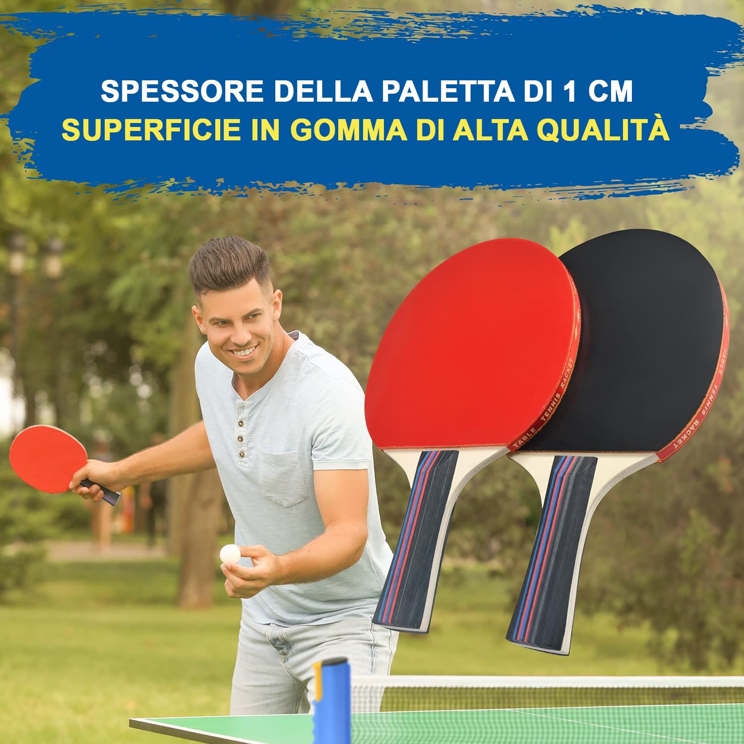 SereneLife Set di Racchette Ping Pong, Set Tavolo Ping Pong con Rete Ping Pong da Tavolo, 3 Palline Ping Pong