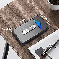 Vista 7 de Amposei Caja de cigarrillos de aluminio con encendedor eléctrico, encendedor USB recargable, regalo para mujeres, hombres, padre, madre (negro)
