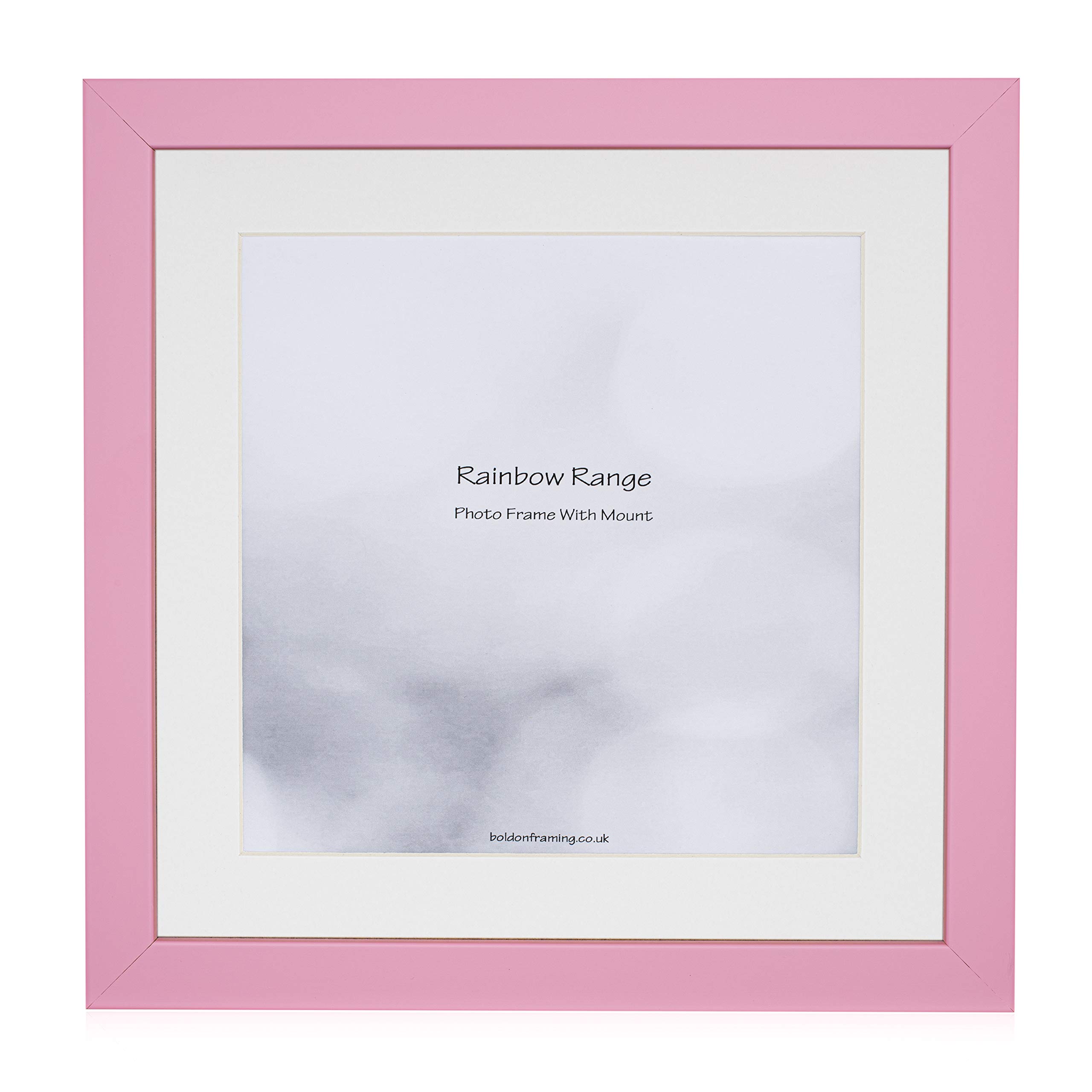 Boldon FramingPink, Square Thin Photo Frame in Solid Wood with White Wall Mount, 12x12 - Pic Size 10x10 Picture Display