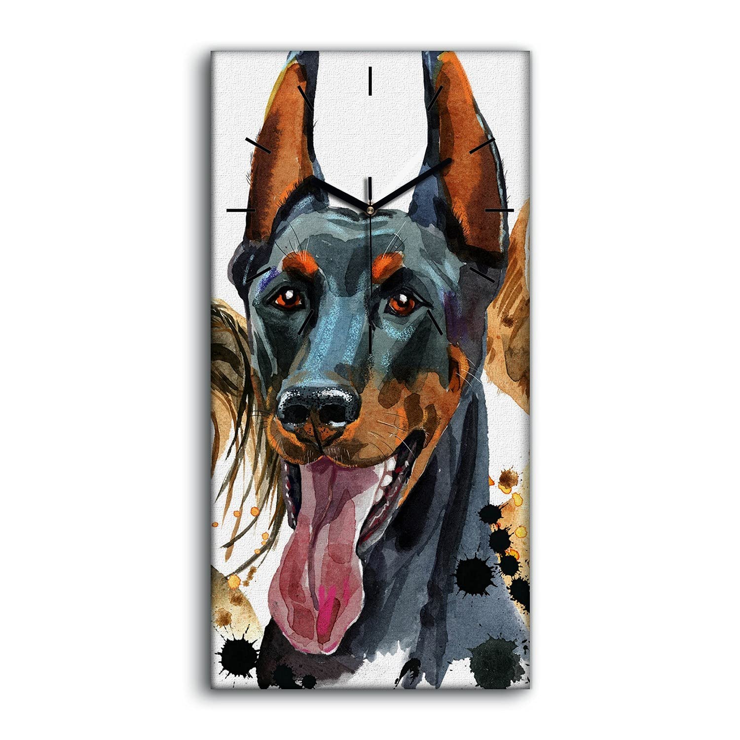 Horloge sur Toile Silencieuse sans Tic-Tac Peinture Chiens 30x60cm