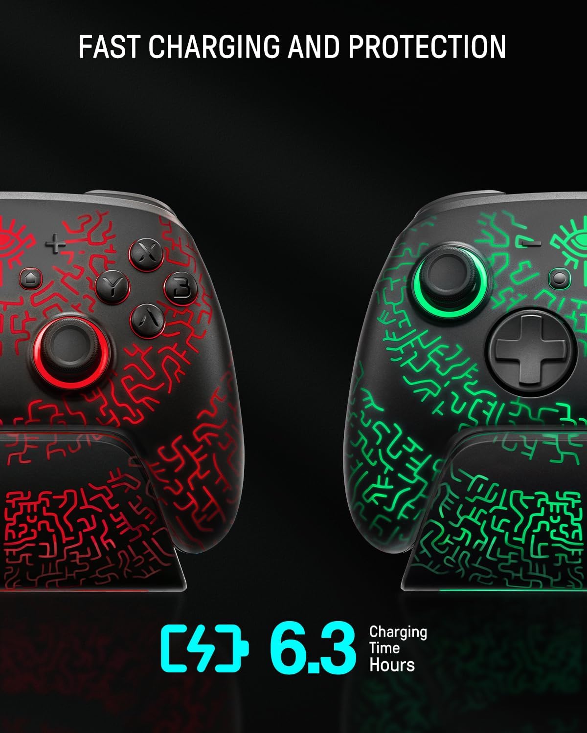 FUNLAB RGB Switch Pro Controller Wireless Compatible with Nintendo/OLED, Hall Effect Switch Controller with Charging Dock, Luminex Bluetooth Control Gamepad with 7 LED Colors/Turbo/App link