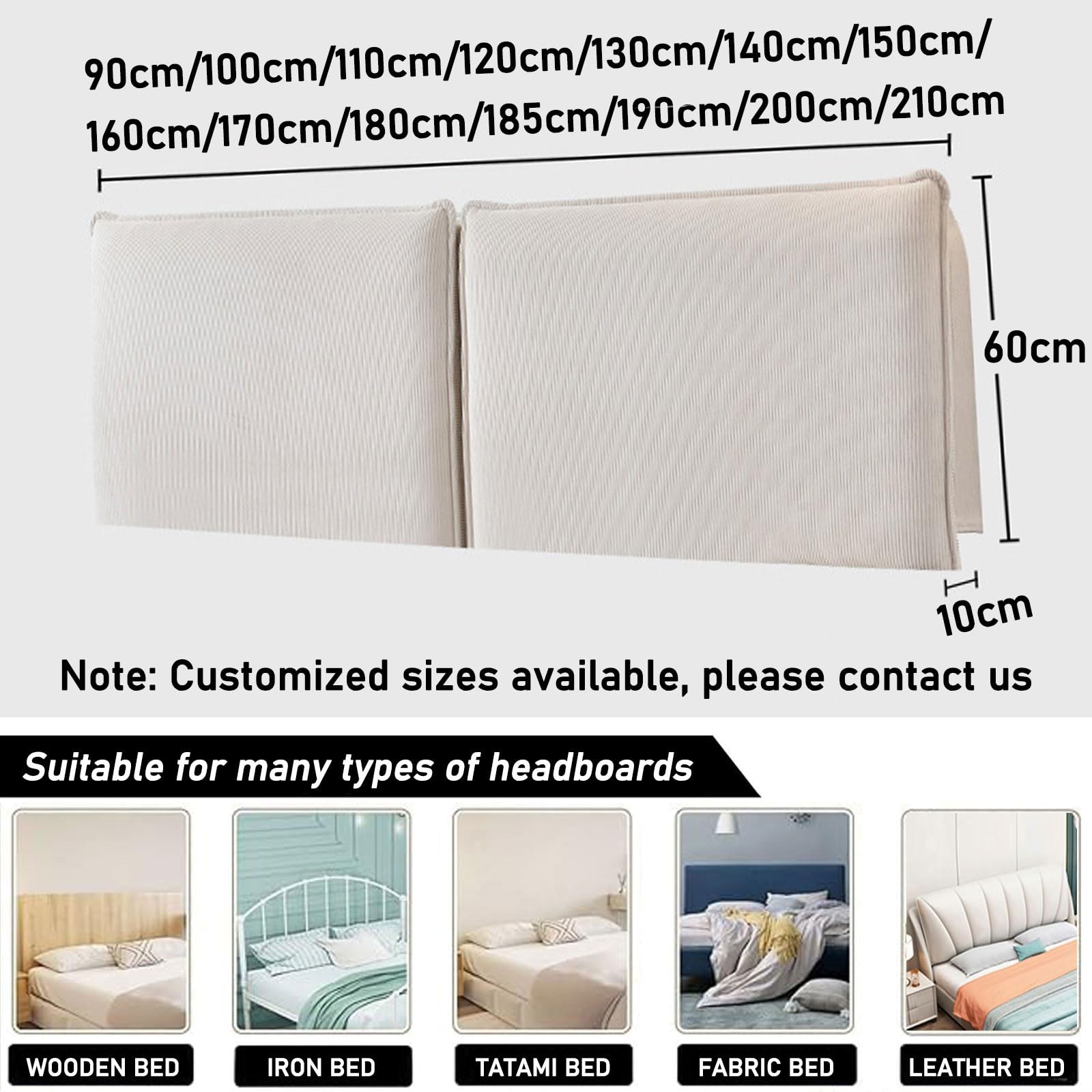 Copritestiera del letto Cuscino da lettura In Velluto A Coste, Matrimoniale Singolo Supporto Per Schiena Del Letto, Testiera A Parete Imbottito Copertura Testata(With headboard - 160x60x10cm,Beige)