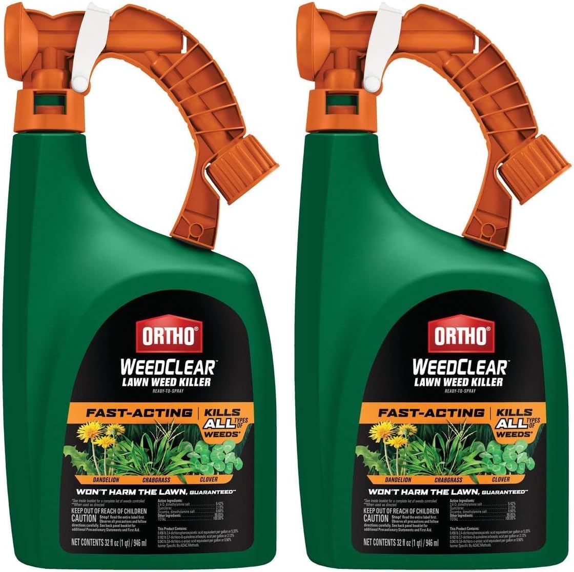 Ortho WeedClear Lawn Weed Killer Concentrate | Fast-Acting Formula | Kills to Root | For Dandelion & Crabgrass | 32 fl. oz. Pack of 2