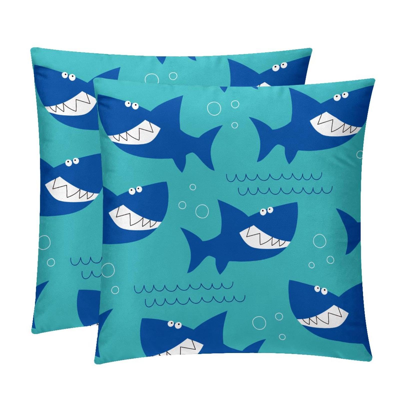 TDGKPZ Ocean Shark Throw Pillow Cases 2 Pack Pillowcases Zipper Cushion Covers For Bedroom Living Room 50x50cm