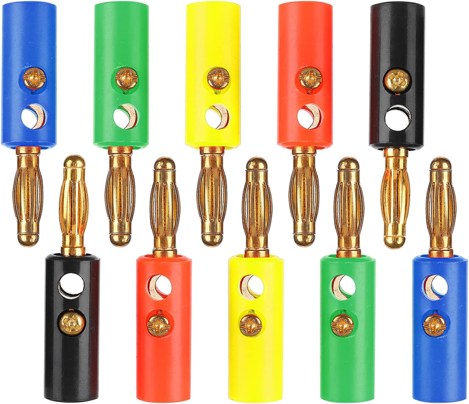 2Set U54 4mm Lantern Shape Banana Plug Gold Plated with Fixed Screws Red Black Yellow Green Blue for Electric Power Testing