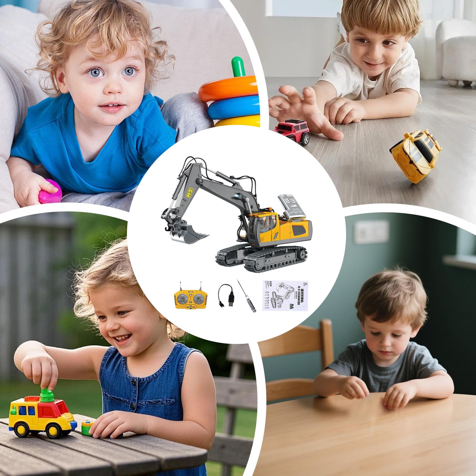 Générique Pelleteuse RC – Mini Tracteur Télécommandé | Jouet Véhicule de Construction avec Lumières & Sons, Rechargeable USB, Amusement Intérieur & Extérieur, Cadeau d’Anniversaire pour Garçons