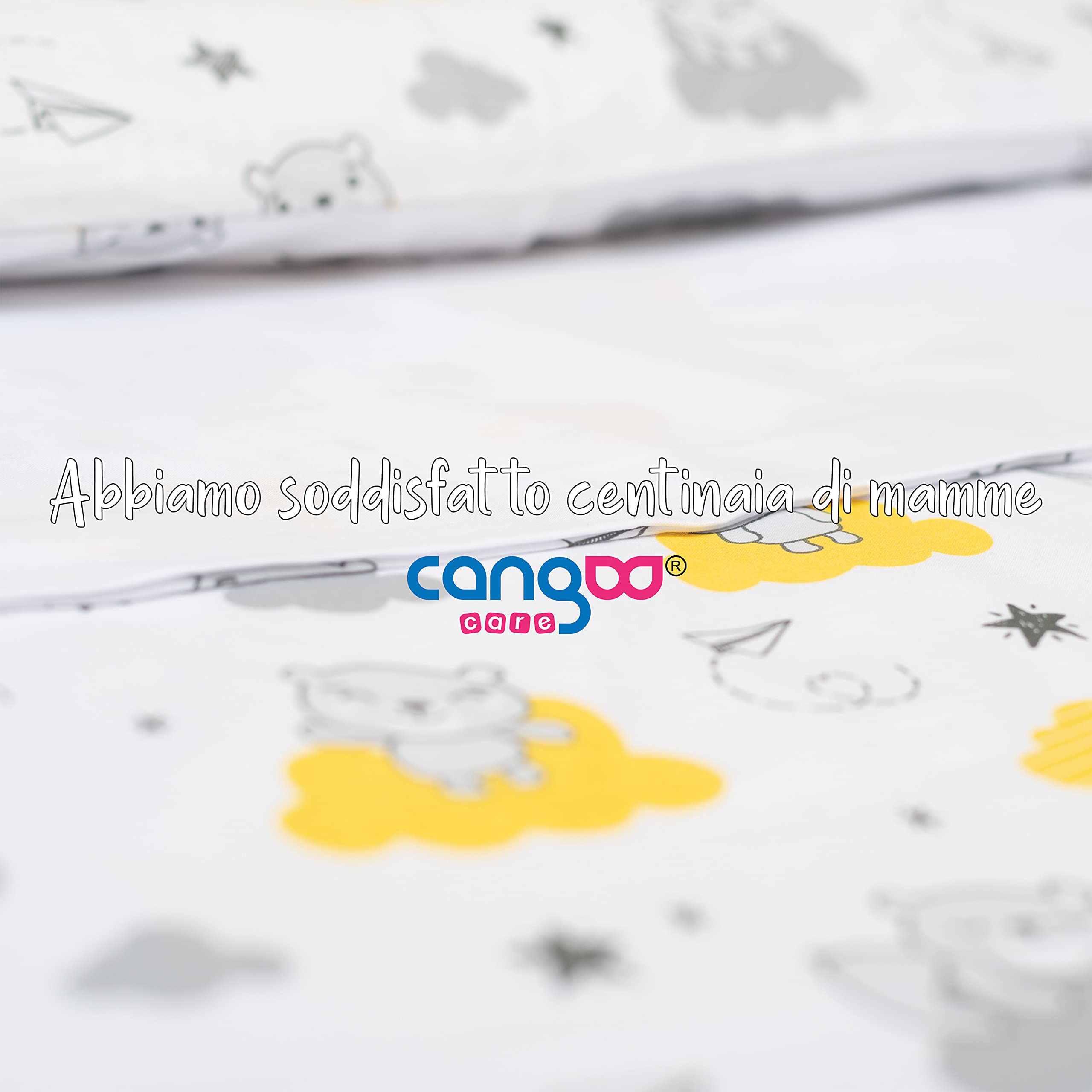 Set Lenzuola 3 Pezzi Per Lettino Neonato, 60x120 cm, 1 Lenzuolo Di Sotto Con Angoli, 1 Lenzuolo Di Sopra Copripiumino/Sacco, 1 Federa Cuscino, 100% Cotone, Nuvole