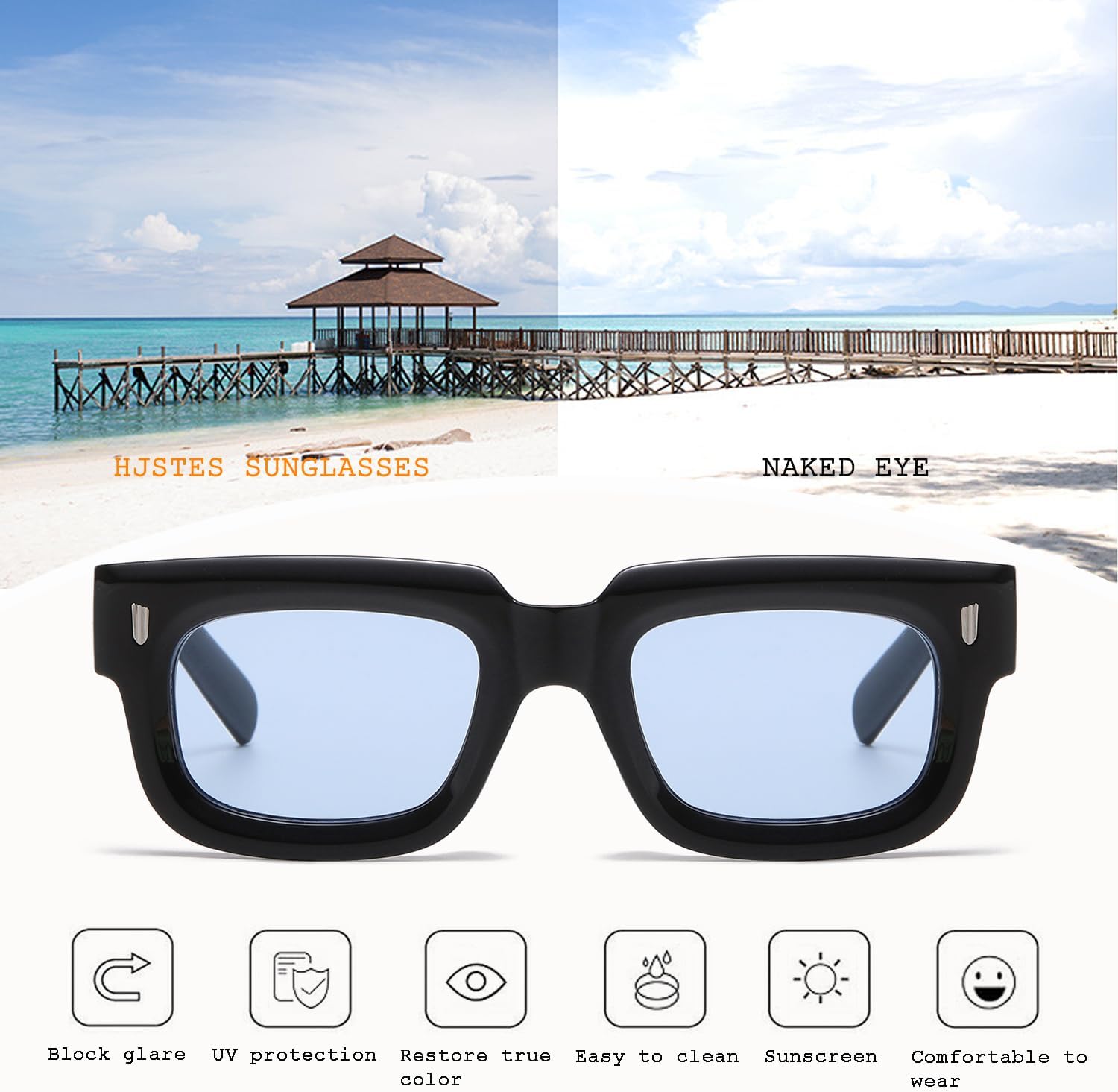 HJSTES Thick Square Sunglasses for Men Women Chunky Rectangle Frame Retro Designer Shades UV400 Protection - Image 4