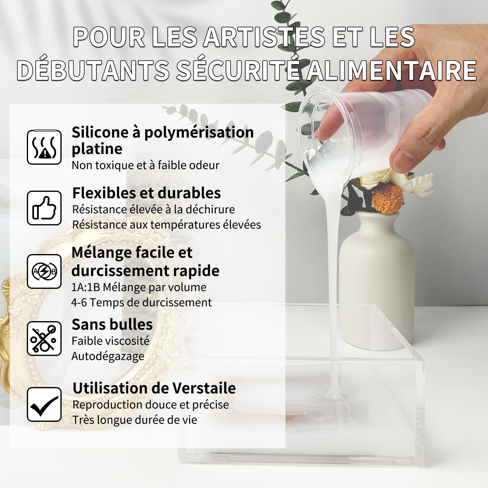 SIHOOPE Kit de fabrication de moules en silicone liquide A20 - 1 l - Convient à l'usage alimentaire - Pour bricolage, moulage en résine, savon, bricolage, gâteau, boulangerie