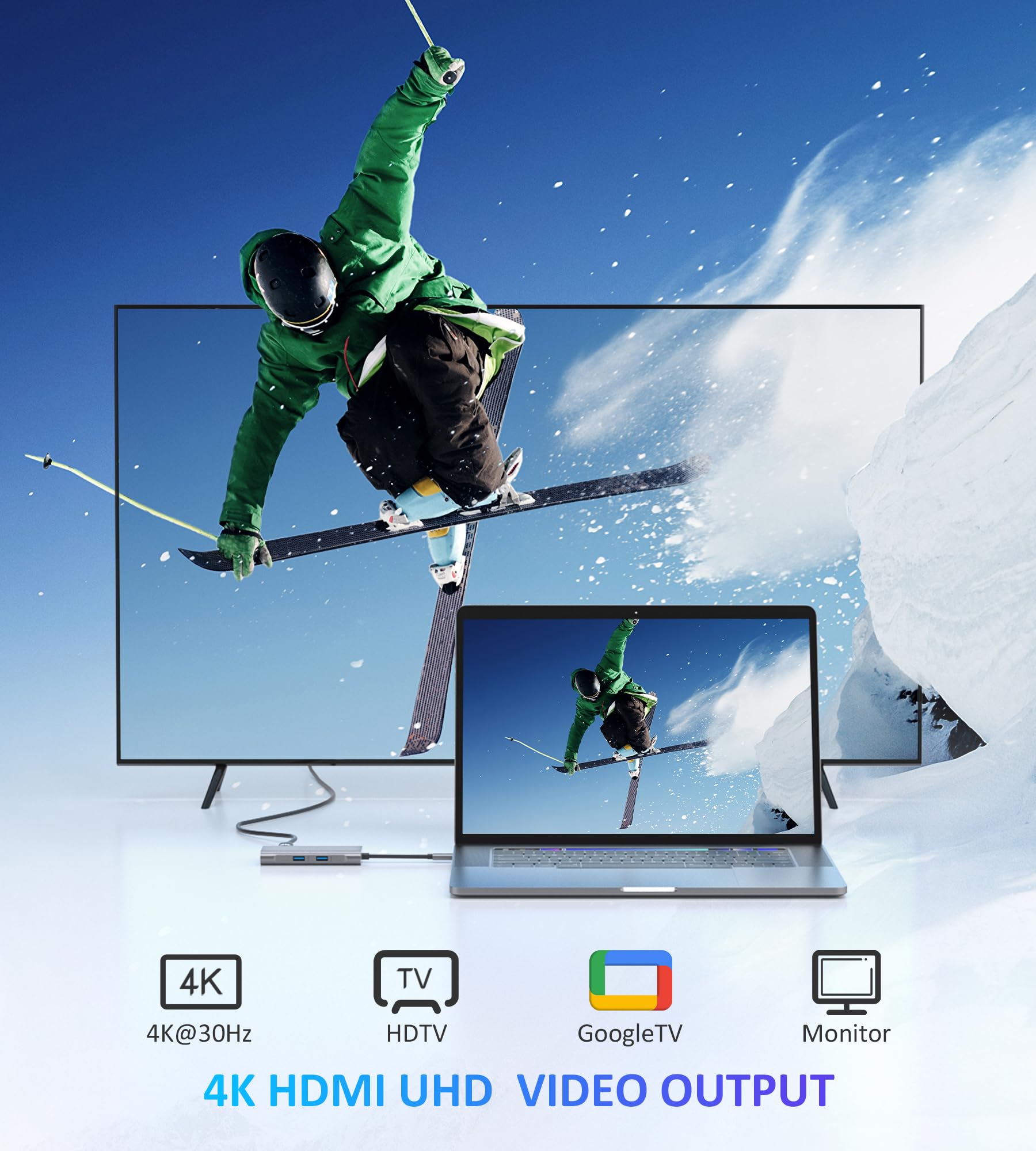 UtechSmart - Hub USB C 6 en 1 Adaptador USB C a HDMI con 1000M Ethernet, Puerto de Carga PD Tipo C, 3 Puertos USB 3.0 Adaptador Compatible con MacBook Pro, Chromebook, XP y Dispositivos USB C