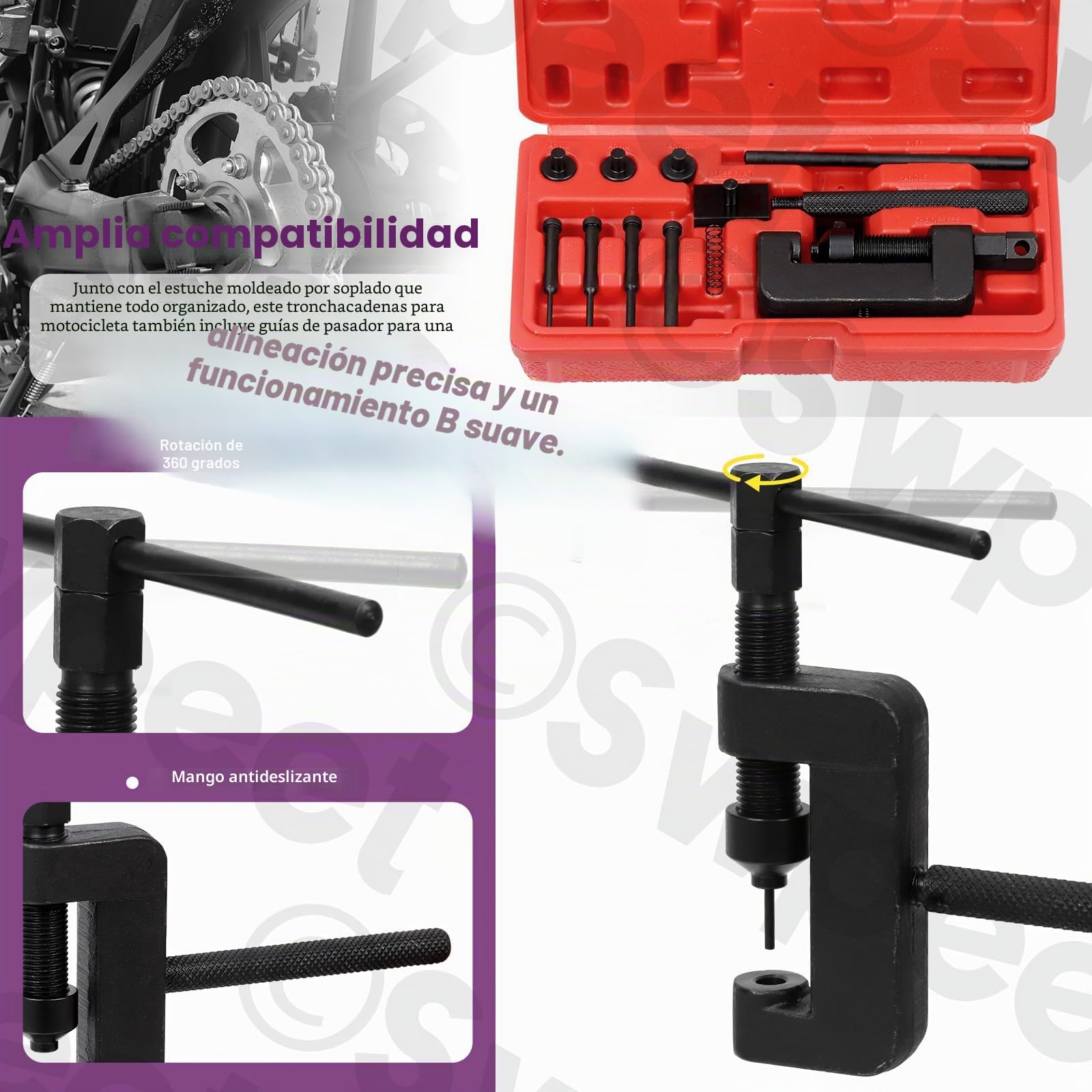 Swpeet Kit Surtido de 13 Piezas Cortacadenas para Motocicleta con Estuche de Transporte, Cortador de Cadena y Remachadora Herramienta de Extracción de Cadena para Motocicleta, Bicicleta, ATV