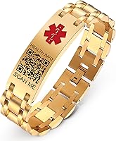 Vista 12 de Pulseras médicas mejoradas para hombres y mujeres con código QR, pulseras de identificación de alerta médica - Brazalete de acero de titanio, se