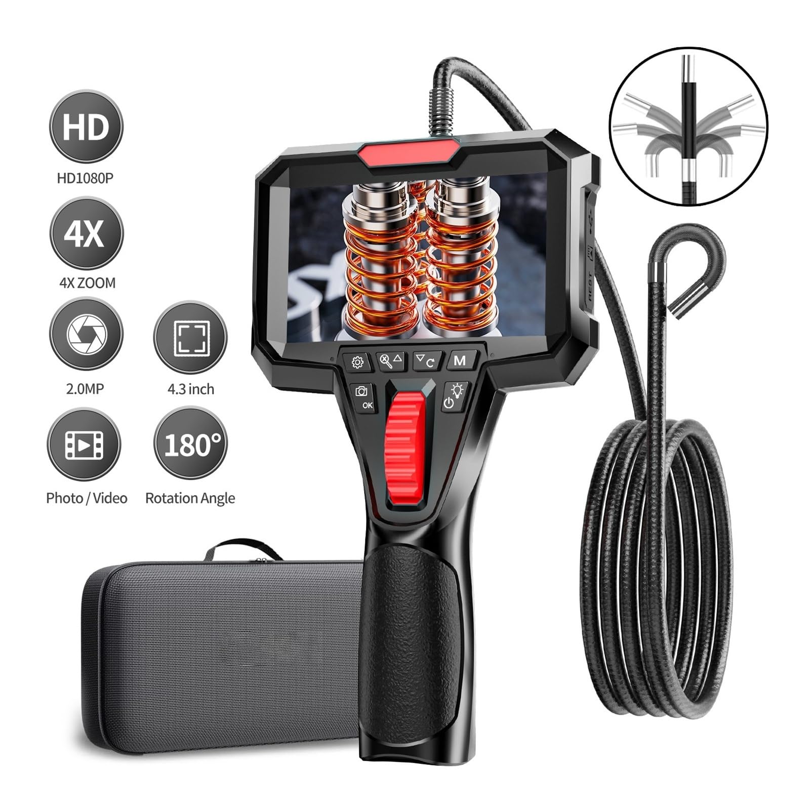 Boroscopio articulado con cámara endoscópica orientable con monitor de 4,3'' HD 1080P(8mm)