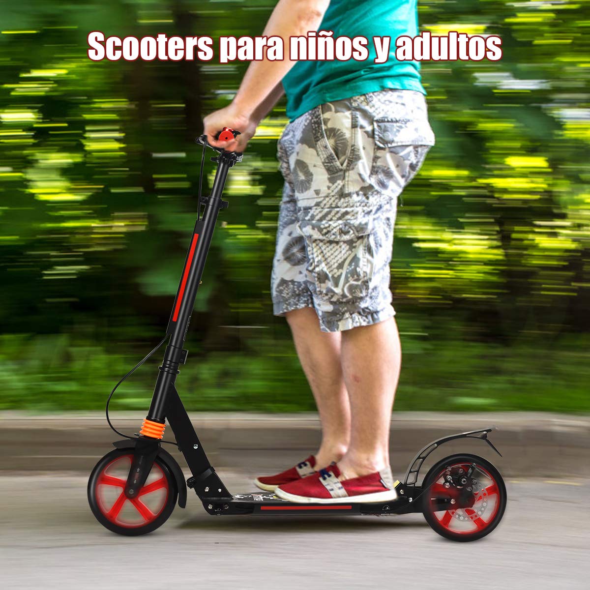 COSTWAY Scooter Patinete Plegable Manillar Regulable en 3 Posiciones Carga hasta 100kg para Niños Mayores de 8 Años y Adultos (Negro)
