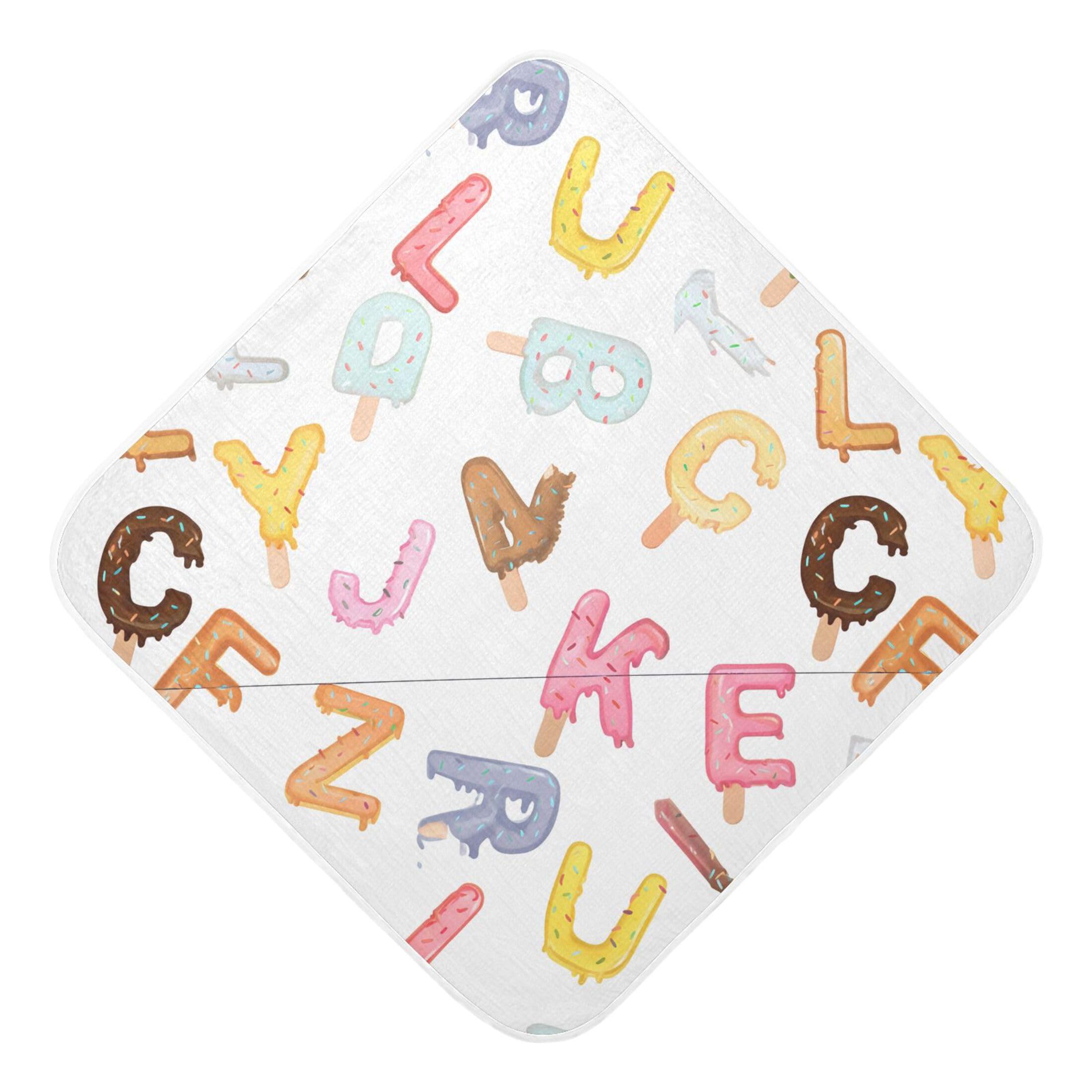 Kigai Baby Hooded Towel Absorbent Baby Bath Shower Towel with Hood for Newborn Boys Girls Babies Infant Toddler (Ice Cream Letters 30 x 30 in)