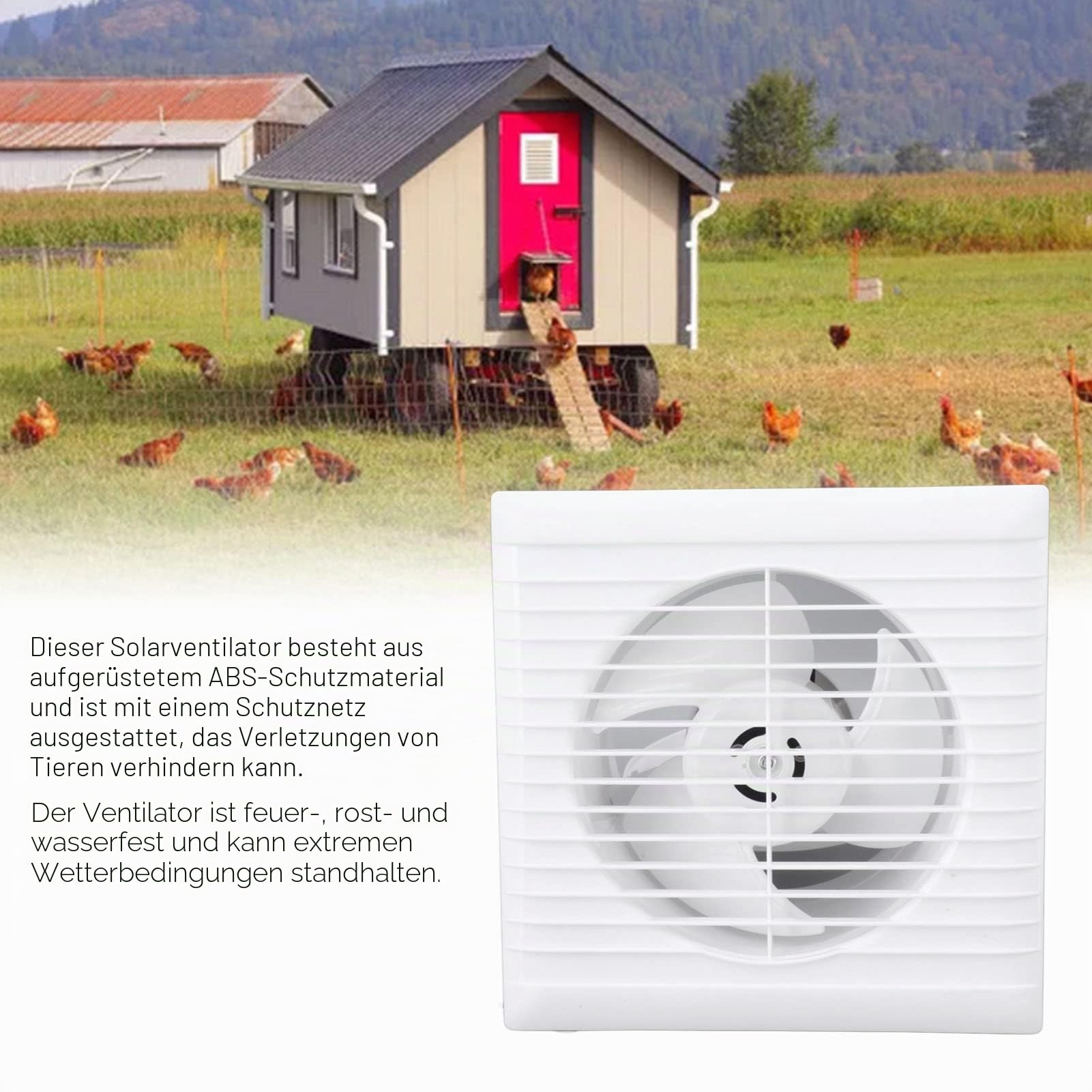 Focket Solarbetriebener Abluftventilator, 12V 50W IP67 wasserdichter Ventilator für Dachboden, Schuppen, Garage, Gewächshausbelüftung, wandmontierter Rollladenventilator mit Schutzgitter