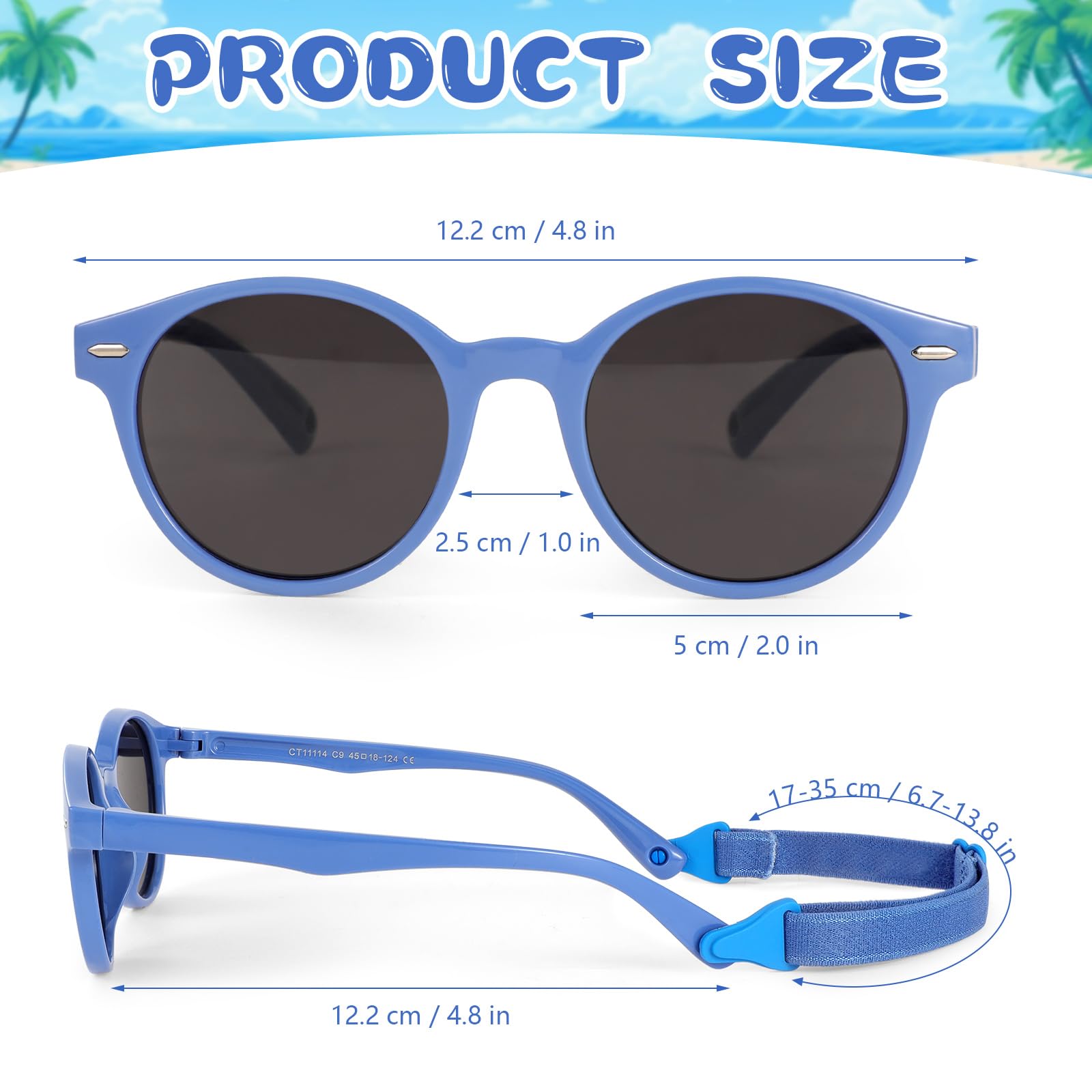 Gafas Sol Niño Niña Polarizadas UV400 Protección Rayos Gafas de Sol Infantiles Flexible Gafas de sol con Correa Funda de Gafas - De 3años a 10años