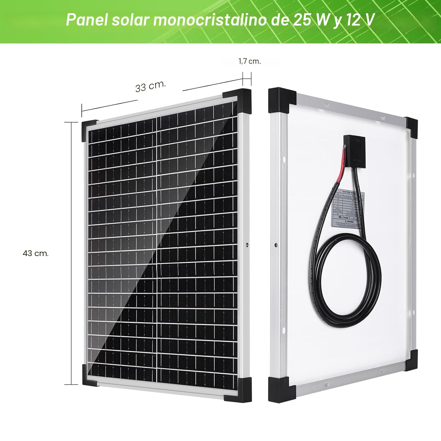 Panel Solar de 50W Kit de 12V: Panel Solar Fotovoltaico Monocristalino de 2x25 W con Controlador de Carga de 10A, 2 Unidades de Cable de Extensión y 2 Pinzas de cocodrilo para Camping