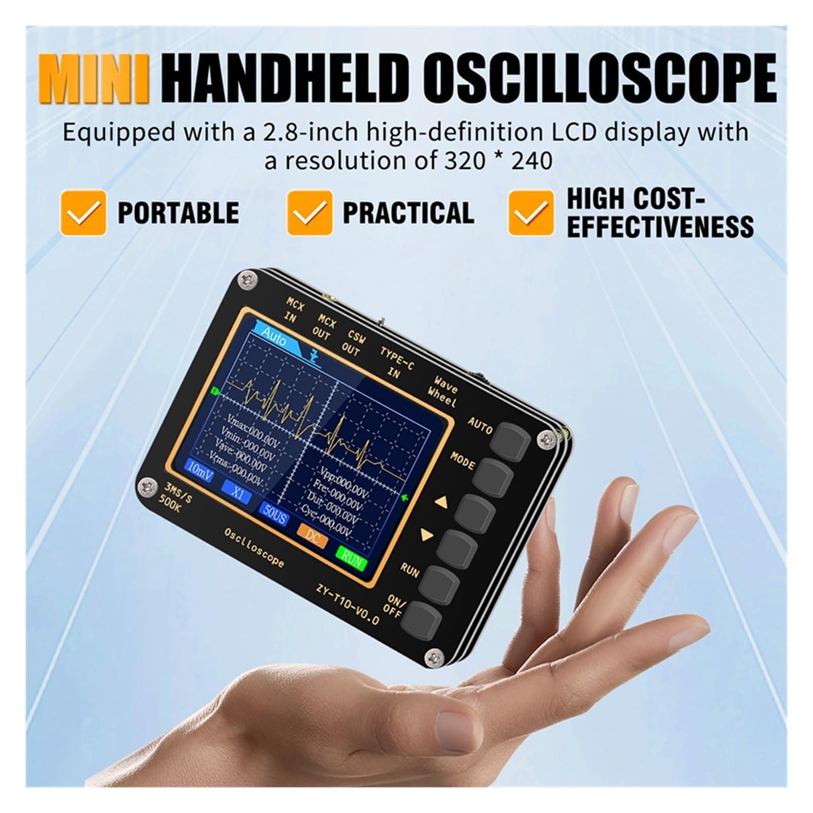 Osciloscopio Digital Osciloscopio de Mano automotriz Resistente, probador Forma Onda Digital Profesional con Auto