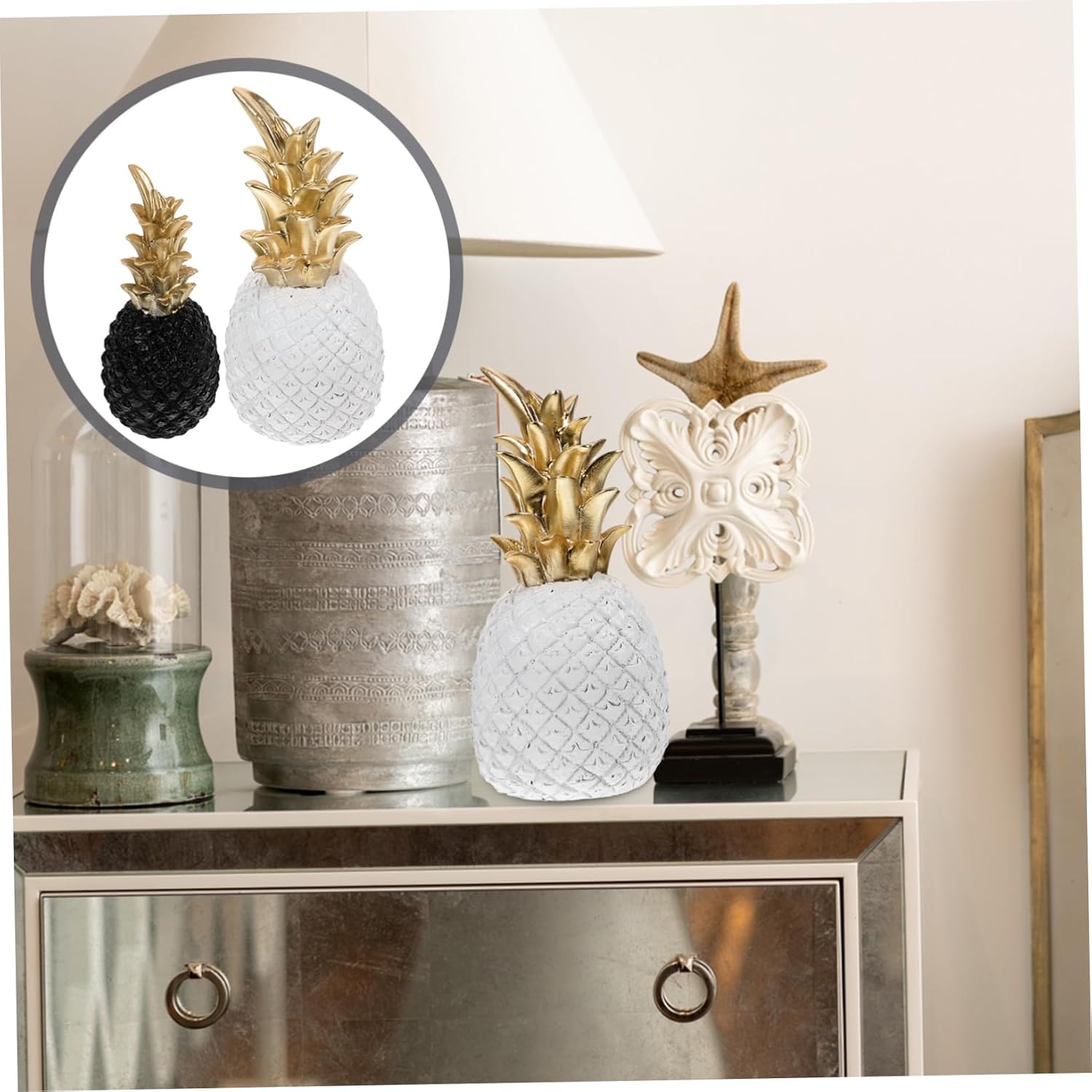 2pcs Pottery Positive Pineapple Decor Artificial Fruit Statue for Halloween Decor Home Table Adornment