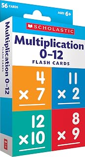Scholastic Multiplication 0-12 Flash Cards - Double-Sided Self-Checking Math Cards for Kids Times Tables Practice
