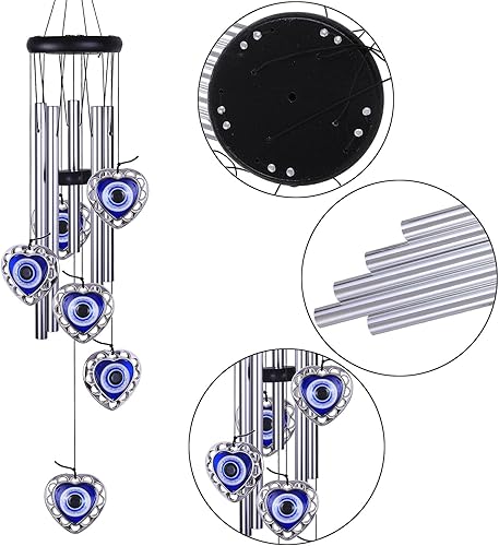 Miniatura 2 de Campanillas de viento azules con forma de corazón de ojo malvado para decoración al aire libre, atrapavientos móviles, campanas de viento de mal de