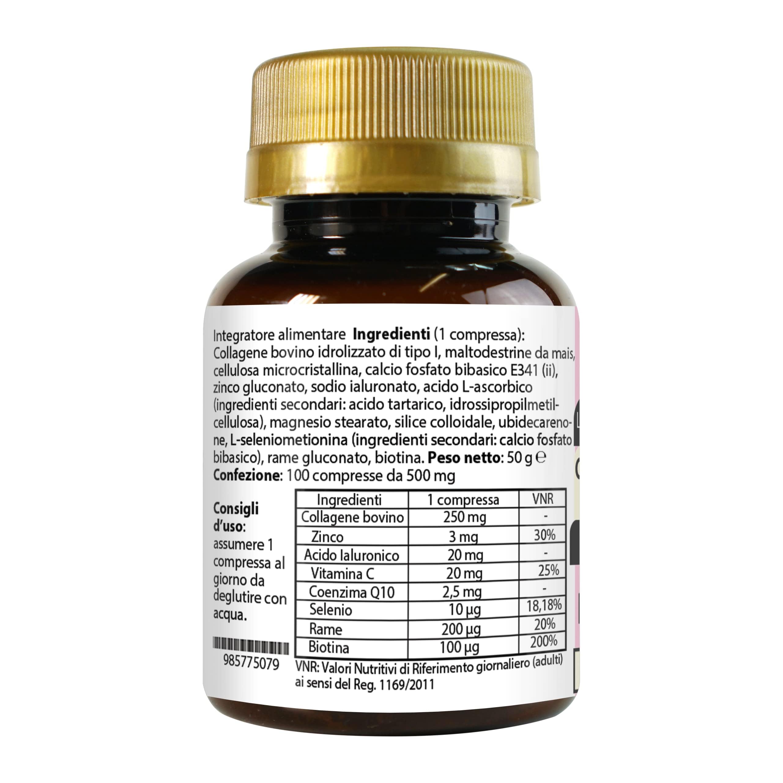 Collagene Acido Ialuronico Coenzima Q10 Complesso Bellezza con Biotina Zinco Selenio Metionina Rame Vitamina C | 1000 Compresse 1 al dì | Pelle Capelli Unghie LABOTTEGADEGLIINTEGRATORI