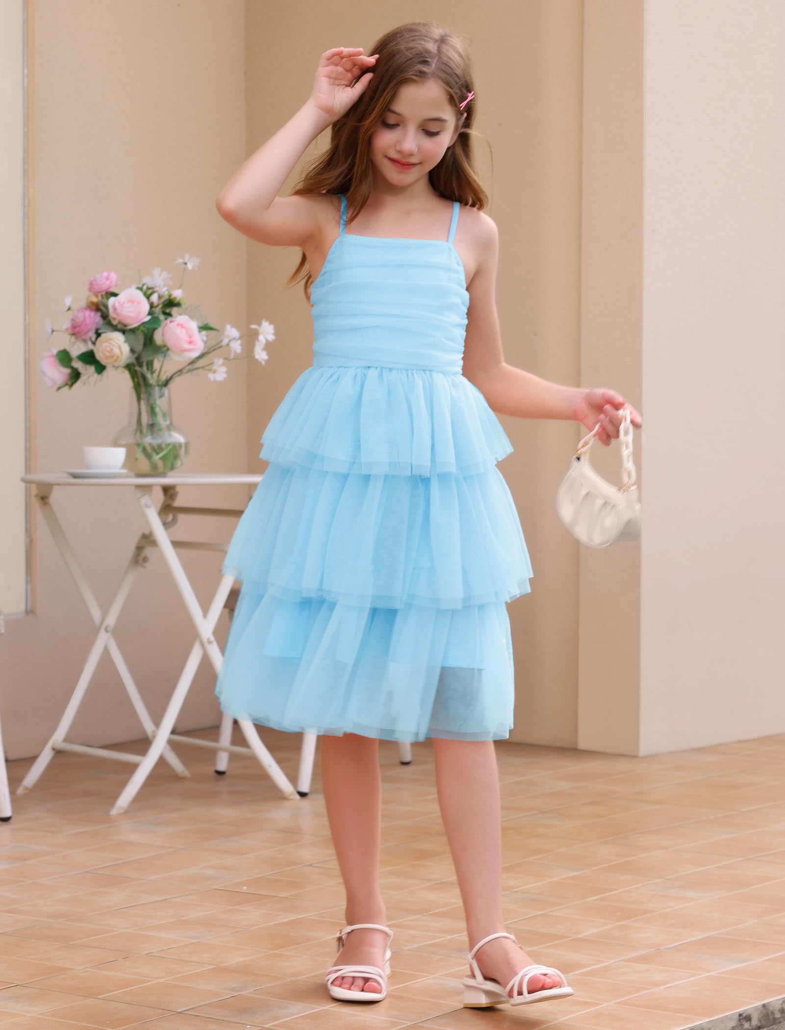 Mädchen-Rüschen, formelle Hochzeit, gestuftes Tüllkleid, Teenager, Festzug, Geburtstag, Hoco, Schule, Abschlussball, Outfits, Junior-Abschlusskleid