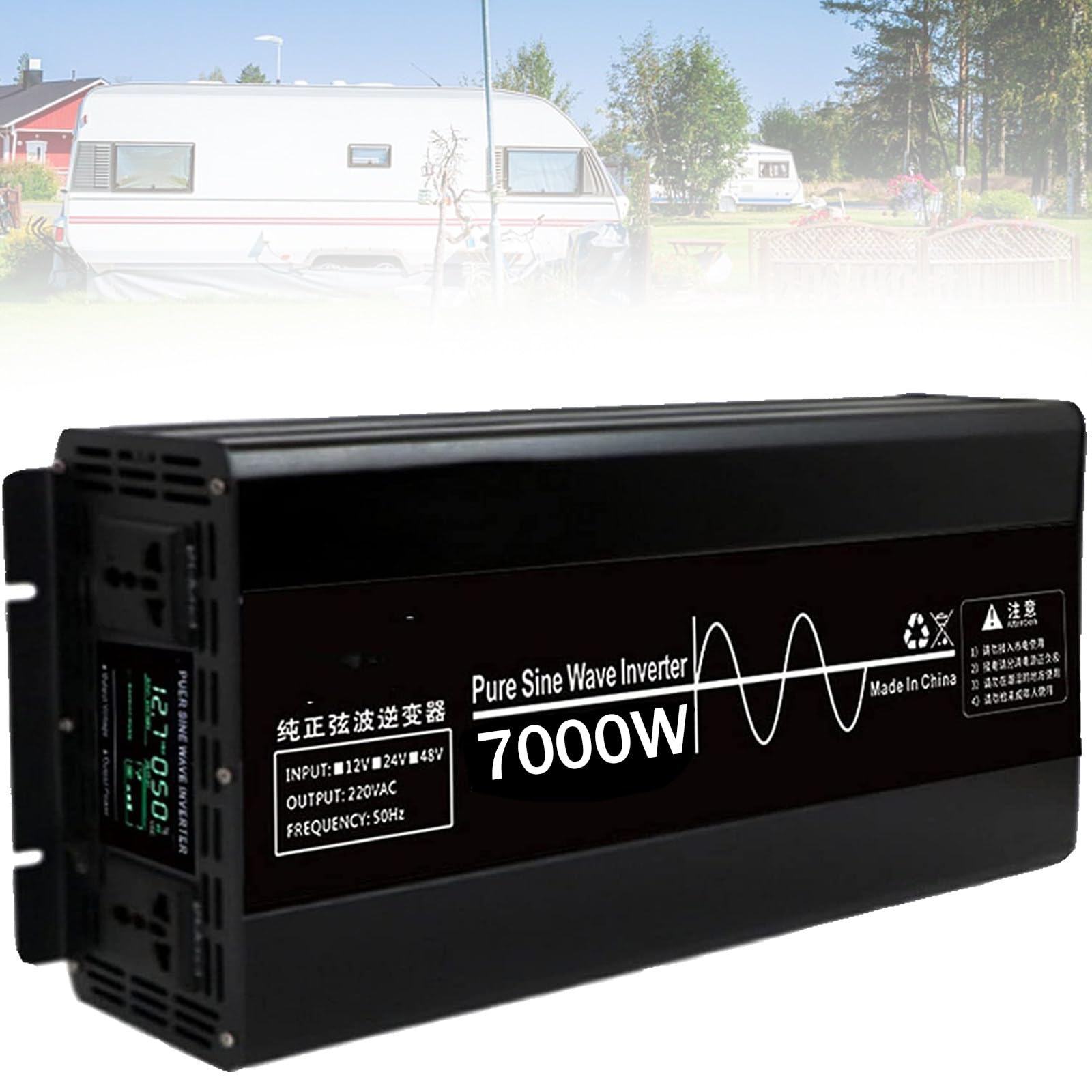 Przetwornica Napięcia Czystej Fali Sinusoidalnej Dc 12V/24V/48V Na Ac 220V-230V 7000/10000W Z Wyświetlaczem Lcd I 2 Gniazdami Ac Przetwornice Napięcia,Do Domowej Ciężarówki Rv,7000W-24V